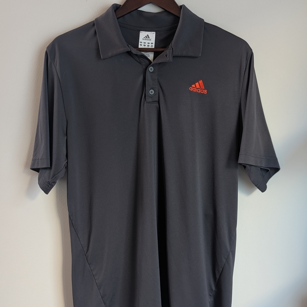 Adidas Climalite Polo Shirt 3 Stripe CollarMen’s Large Gray Short Sleeve Golf